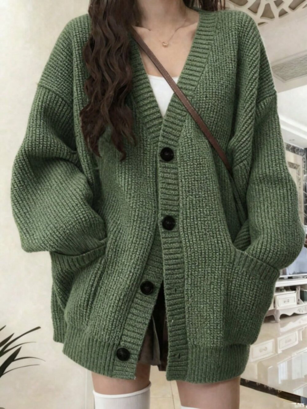 Army Green Casual Women's Elegant Knit Cardigan Sweater